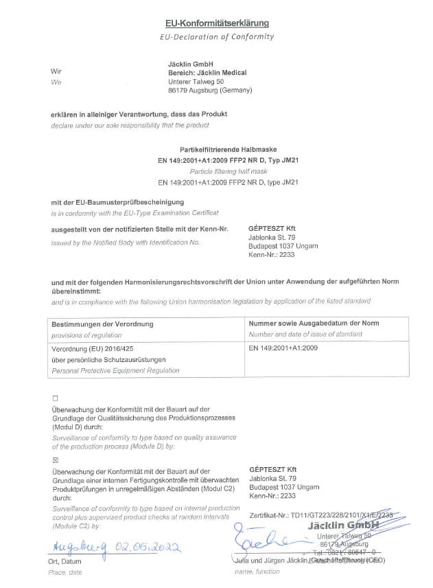 Konformitätserklärung JM21 Dolomit