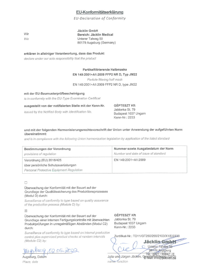 Konformitätserklärung JM22 Dolomit